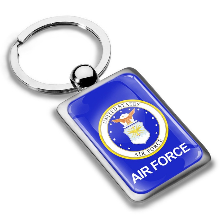 Breloc metalic cu cutie cadou, Biomar Labs, steagul Fortelor Aeriene SUA, unisex, 3D, argintiu, KK 259 X