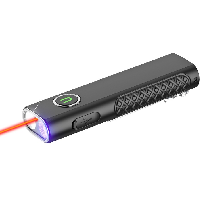 Фенер UltraFire S3 EDC, LED, 5W, черен, 102x33x24mm, комплект с USB кабел