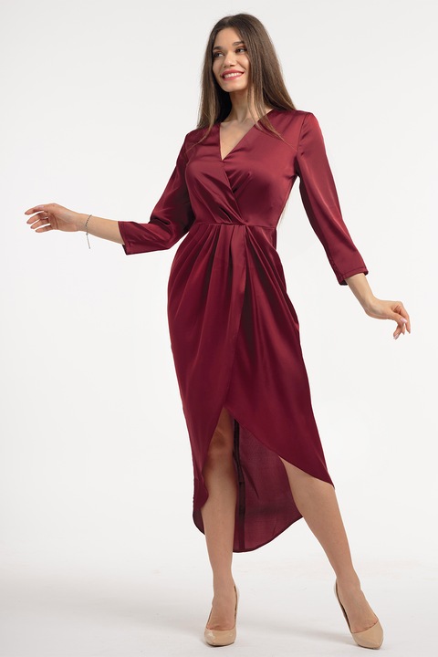 CAMISSI, Rochie din satin cu decolteu in V, Visiniu