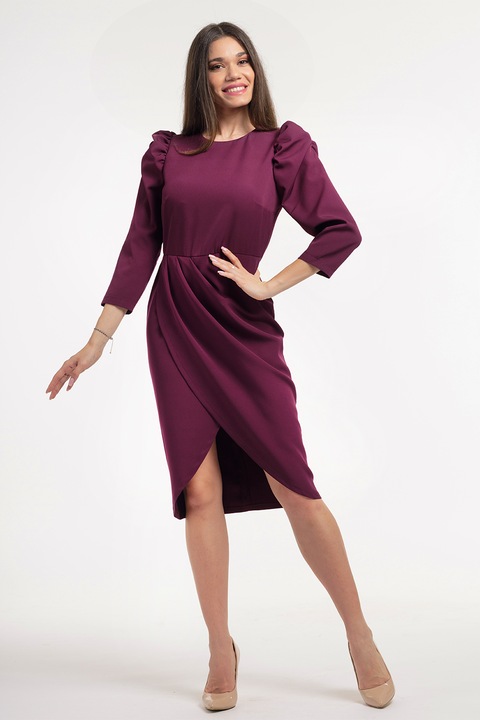 CAMISSI, Rochie midi cu maneci bufante, Violet tyrian