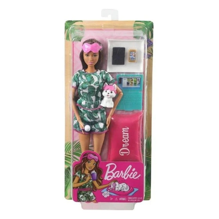 Jucarie Barbie Wellness ziua frumusetii, cu trei teme: spa, firness si relaxare, accesorii incluse, varsta 3+ ani, 15.2x6x33cm, multicolor