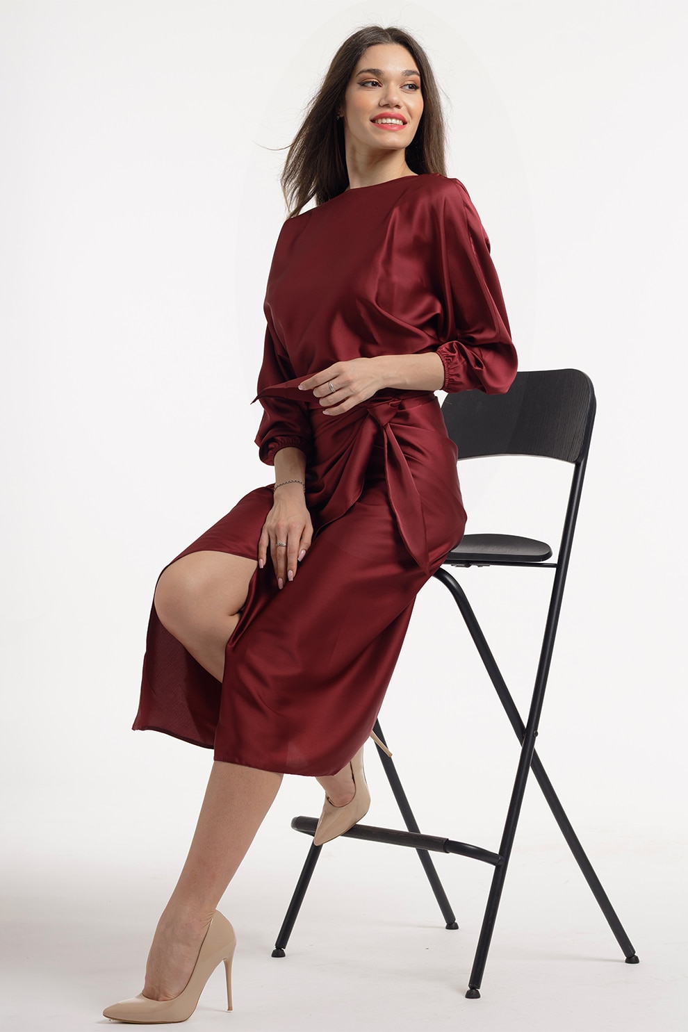 CAMISSI, Rochie petrecuta cu slit pe partea din fata, Visiniu, L-XL