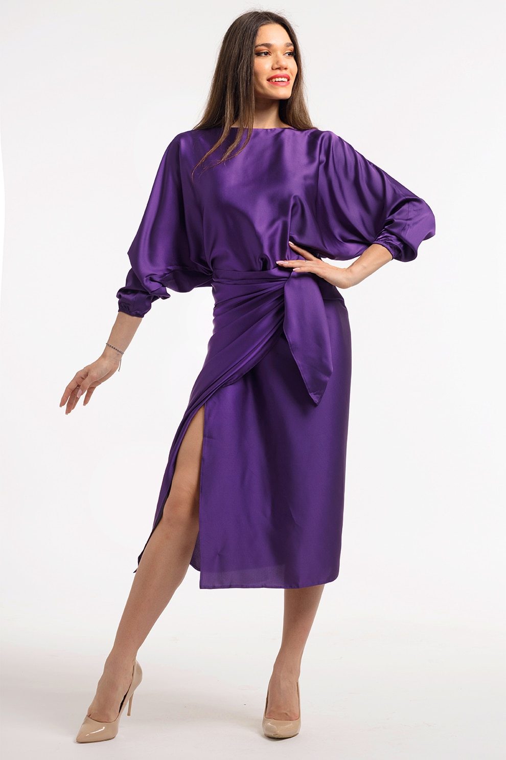 CAMISSI, Rochie petrecuta cu slit pe partea din fata, Ametist, L-XL
