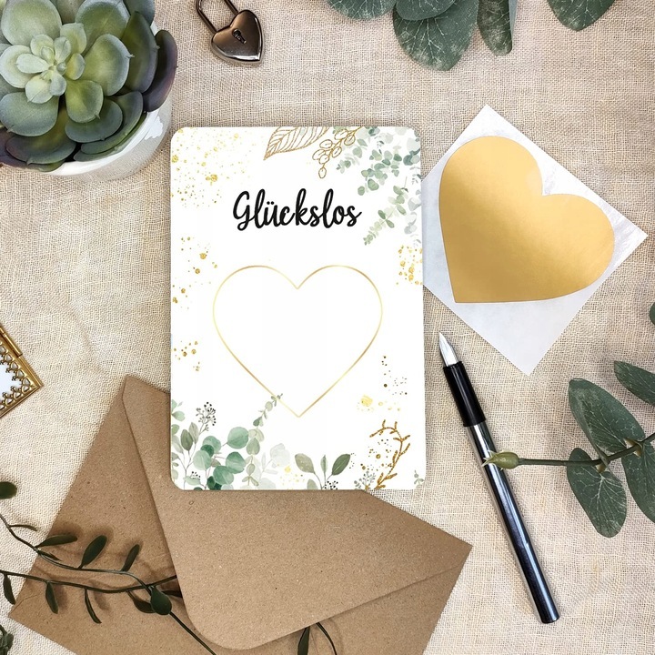 Set de 5 felicitari Jeka, mesaj ascuns, culoare auriu, alb, verde