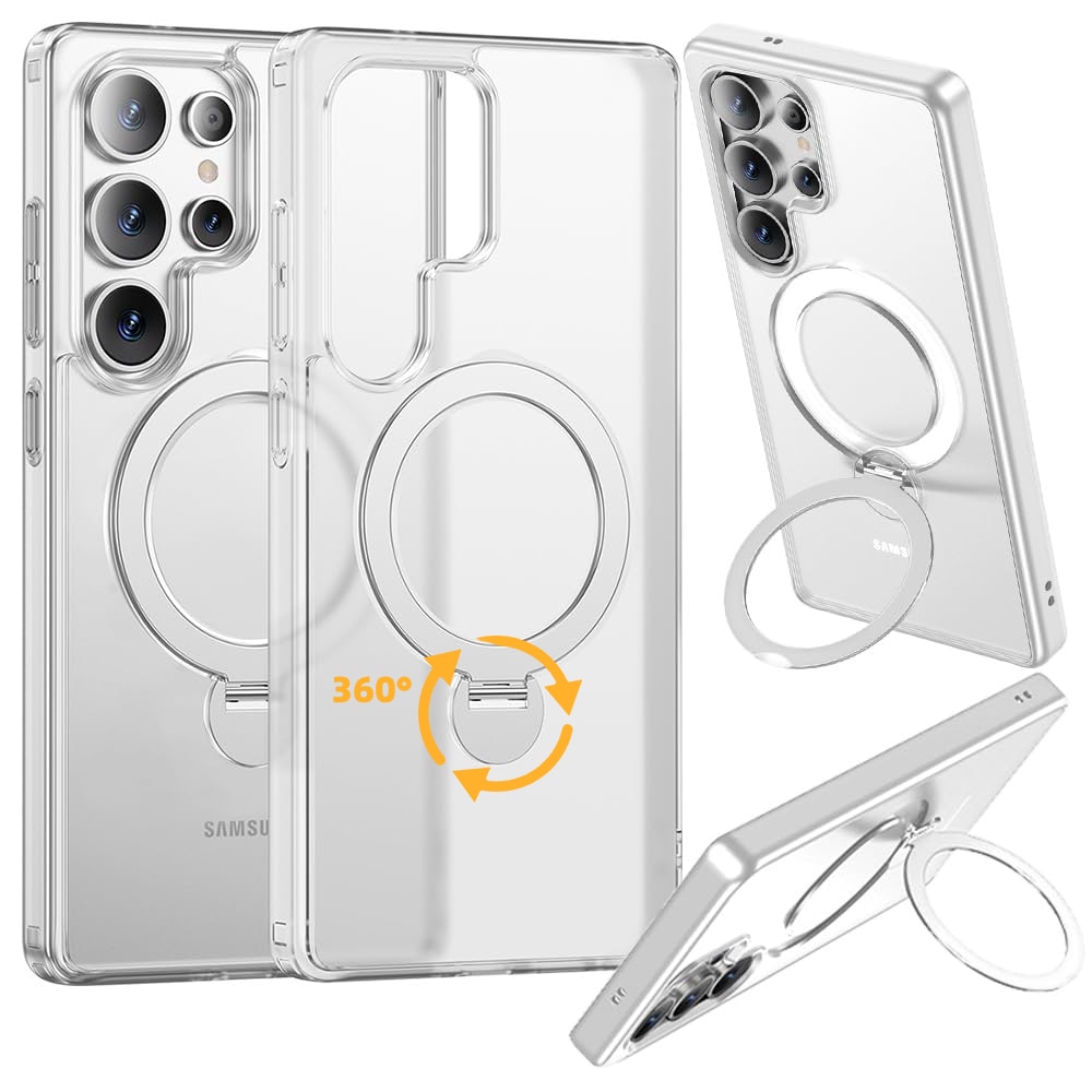 Husa telefon, wumeiwang, suport rotativ magnetic 360, alb transparent, compatibilitate MagSafe, pentru Samsung Galaxy S25 Ultra
