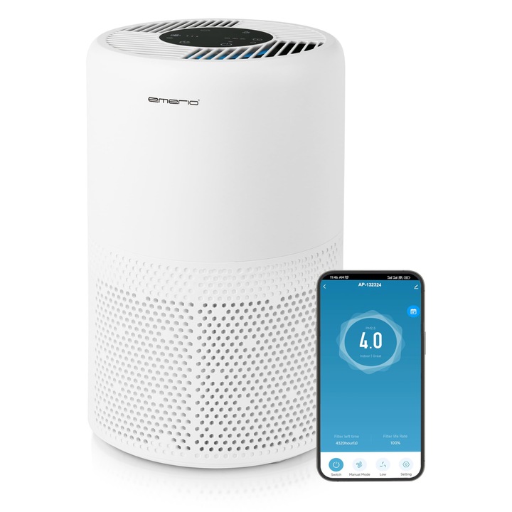 Emerio légtisztító, HEPA 13 szűrés, Wi-Fi, ionos funkció, 25m²
