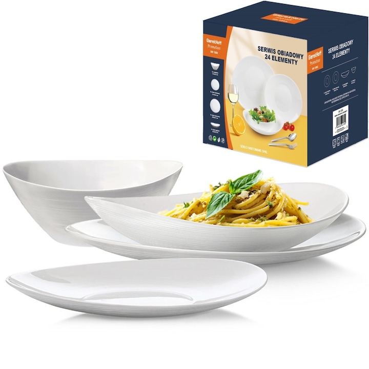 Set servicii de masa, 24 piese, GierekHoff, Prometeos, 6 persoane, alb