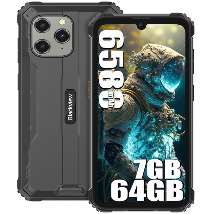 Telefon robust Blackview BV5300 Pro, 12GB RAM+64GB ROM, Android 14, 6580mAh, Octa-core 2.0GHz, 6.088.inch HD+, Camera 13MP, Negru