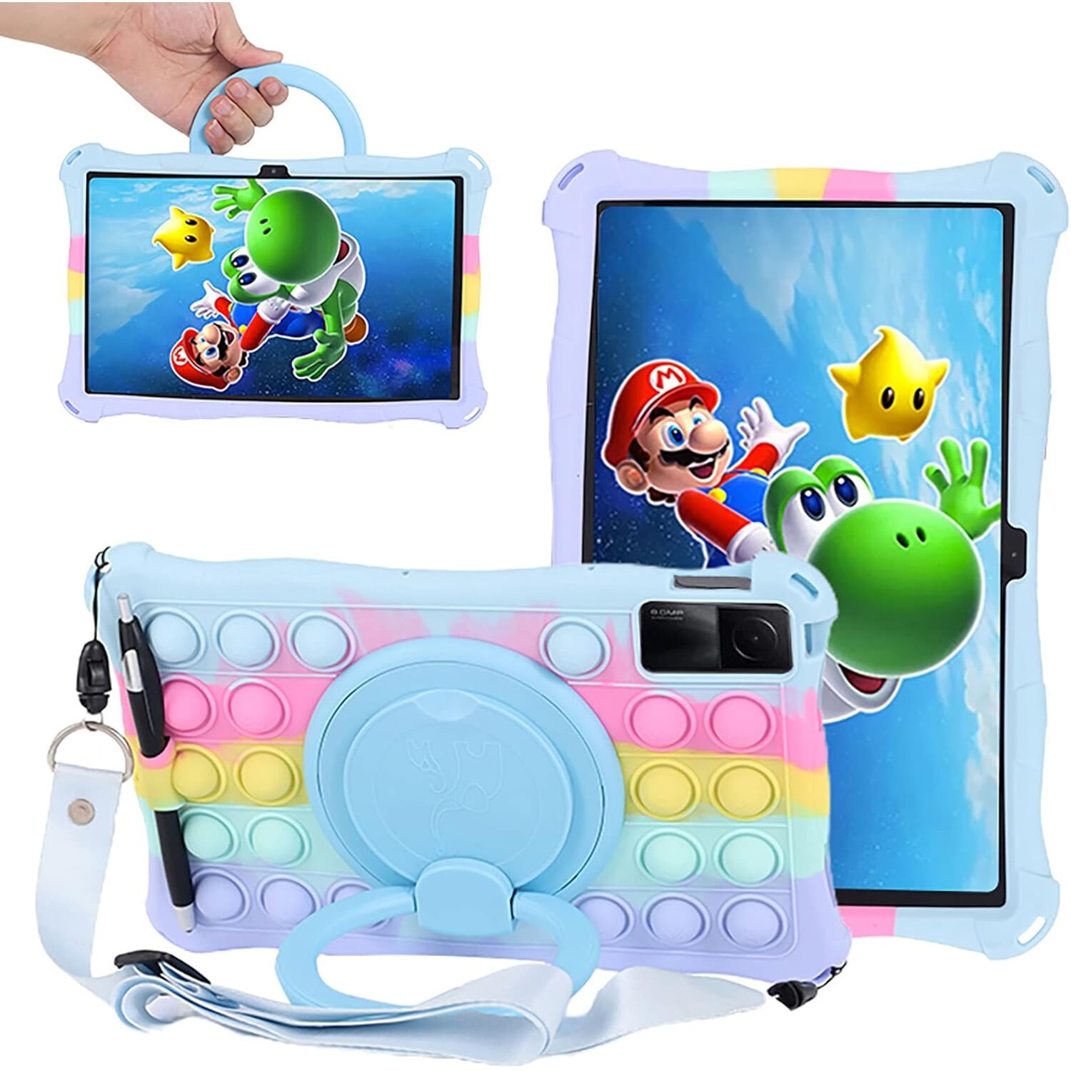 Husa Compatibila Xiaomi Redmi Pad 10.61" 2022, Silicon Antisoc, Suport 360°, cu Curea pentru Umar, Suport Stylus, Albastru Deschis