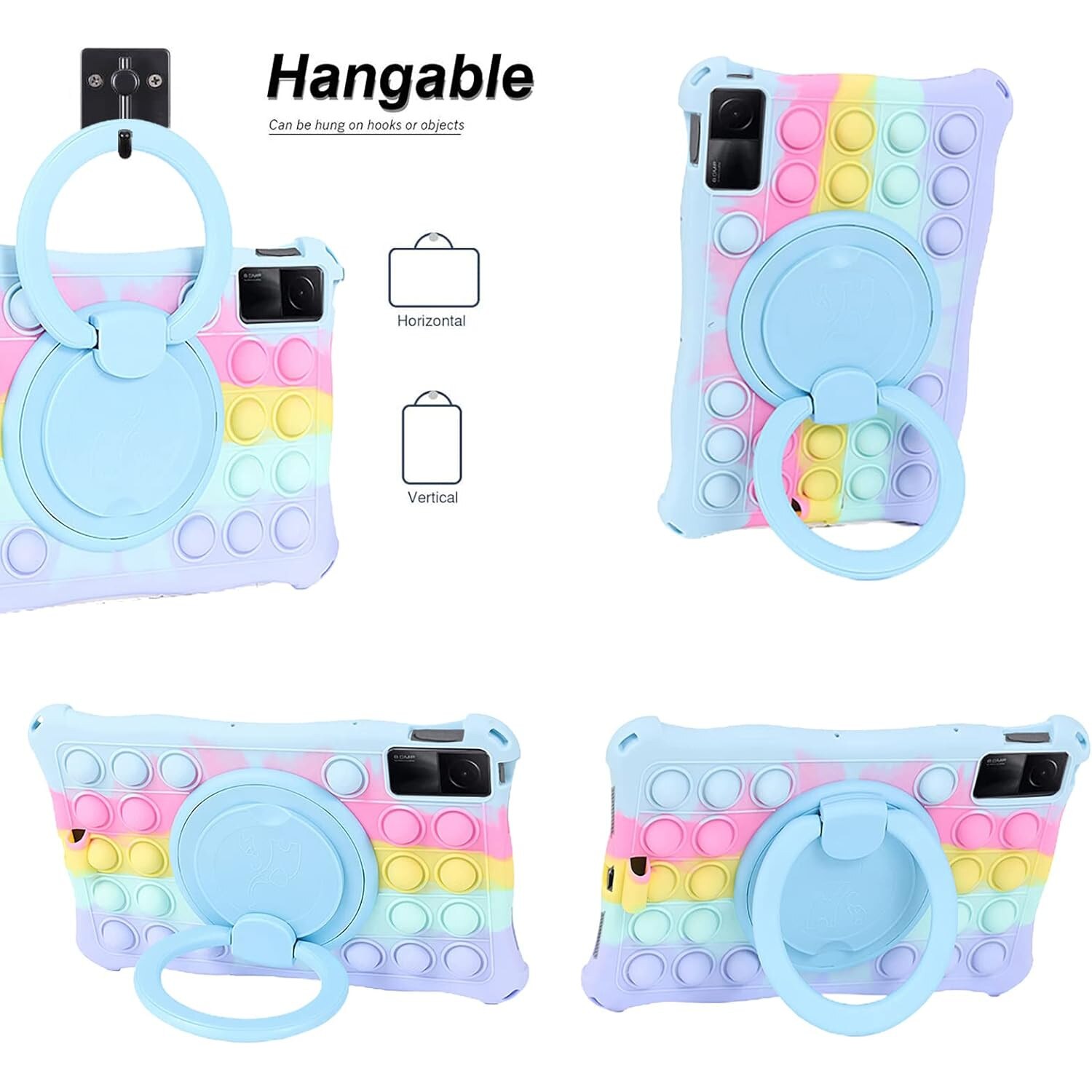 Husa Compatibila Xiaomi Redmi Pad 10.61" 2022, Silicon Antisoc, Suport 360°, cu Curea pentru Umar, Suport Stylus, Albastru Deschis