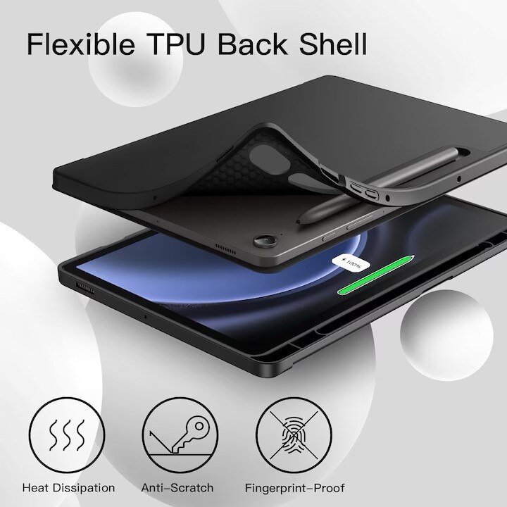 Husa pentru Samsung Galaxy Tab S9/ Tab S9 FE, 10.9 inch, cu suport S-Pen si Functie Stand, Negru