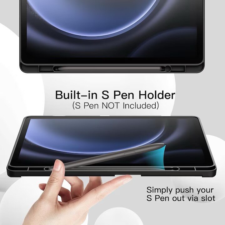 Husa pentru Samsung Galaxy Tab S9/ Tab S9 FE, 10.9 inch, cu suport S-Pen si Functie Stand, Negru