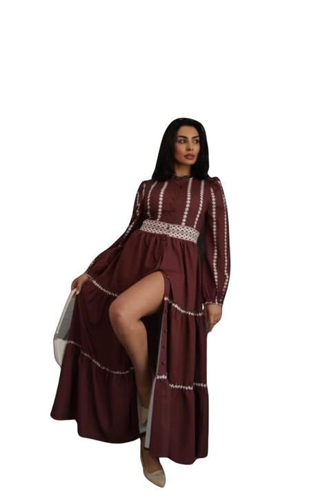 Рокля Jennyfer garment, макси, полиестер-памук, тъмно телесен цвят с щампа и дантела, XL