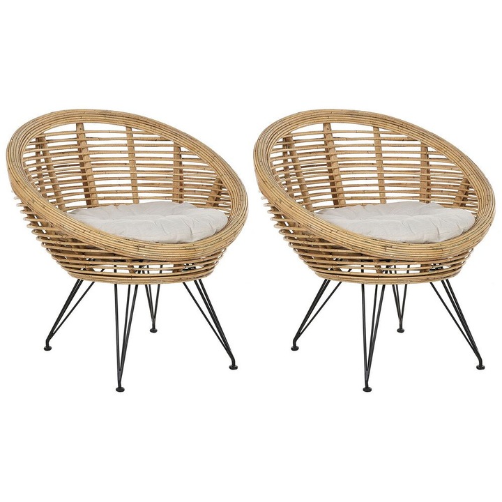 Set de 2 scaune de gradina cu perne Maratea Ratan Natural