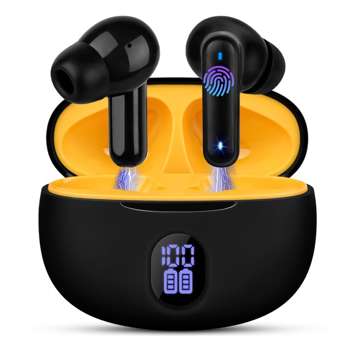 Vezeték nélküli, fülbe helyezhető Bluetooth 5.3 fejhallgató LED kijelzővel, IPX7 vízálló, többszínű