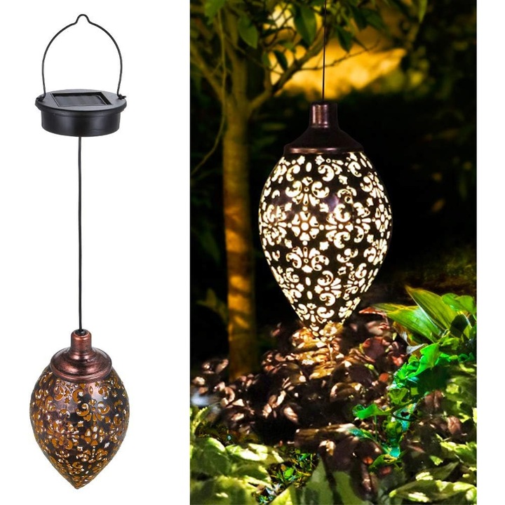 Lampa solara pentru gradina, lampa metalica suspendata pentru exterior