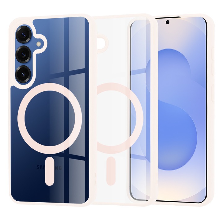 Husă telefon Techsuit MagSafe Pro, roz, din policarbonat și TPU, pentru Samsung Galaxy S25