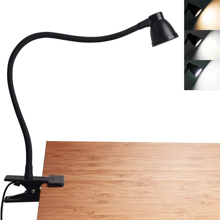 Lampa de birou cu clema ZYBLSSBB LSM2XH23857-2035221-1, LED dimabil 3 trepte, temperatura de culoare ajustabila 3000–6500K, gat flexibil 360°, USB DC 5V, negru