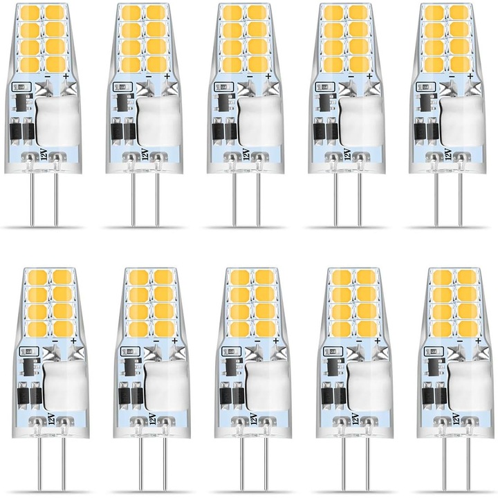 LED Izzó G4 3W 3000K 12.5x37mm, 10 db-os szett, meleg fehér