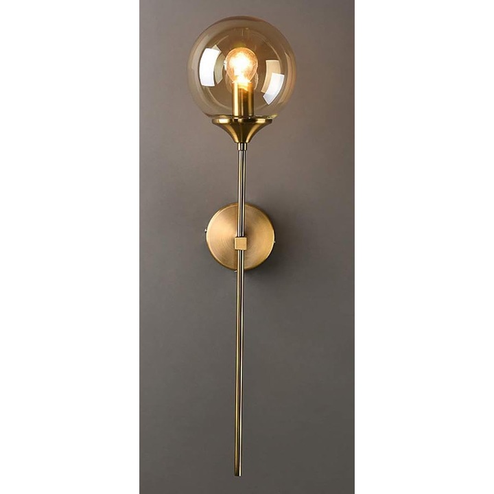 Стенна лампа, стъклена топка, златен дизайн, 60x15 см, включен монтажен комплект