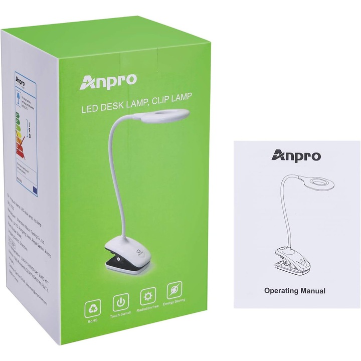 LED asztali csíptetős lámpa, 28 LED, 3 világítási mód, fokozatmentes fényerő-szabályozás, éjjeli/könyvolvasó lámpa (fehér), 1 USB töltőporttal rendelkező csíptetős lámpa