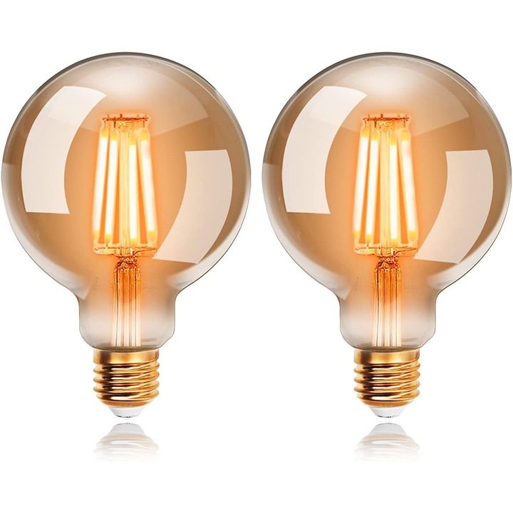 Винтидж LED крушки Edison G95 E27, 4W, топло бяла светлина 2200K, ретро крушка с нажежаема жичка, еквивалент на 40W крушка с нажежаема жичка, без регулиране на интензитета на светлината, пакет от 2