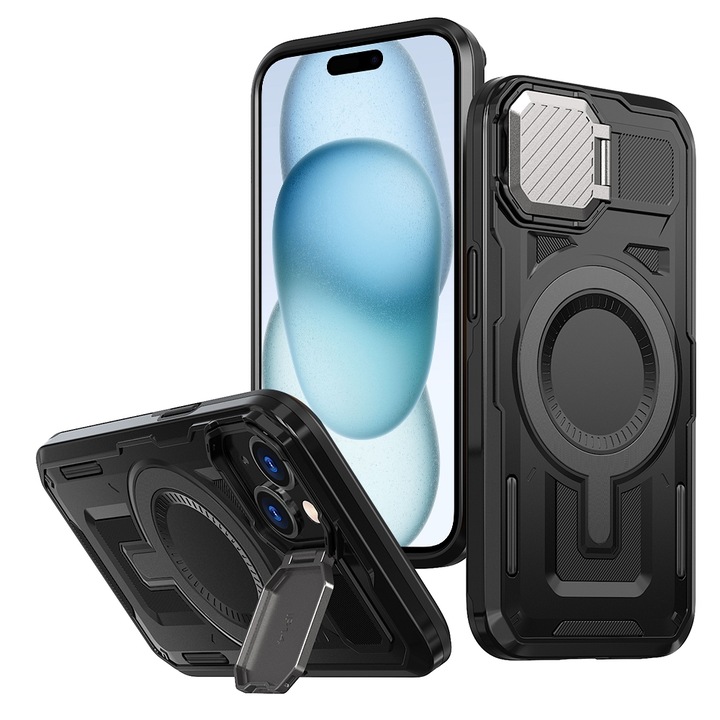 Apple iPhone 15 DaDen® UrbanMag Magsafe tok, kameravédelem, ütésálló, kiváló védelem, fekete