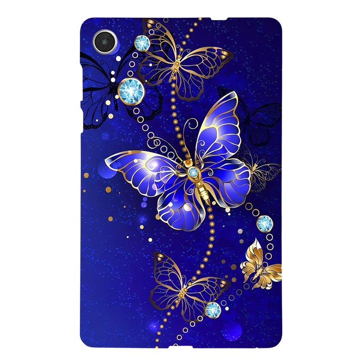 Husa tableta pentru Lenovo Tab M8 4th Gen, design color cu fluture albastru, TPU smart case