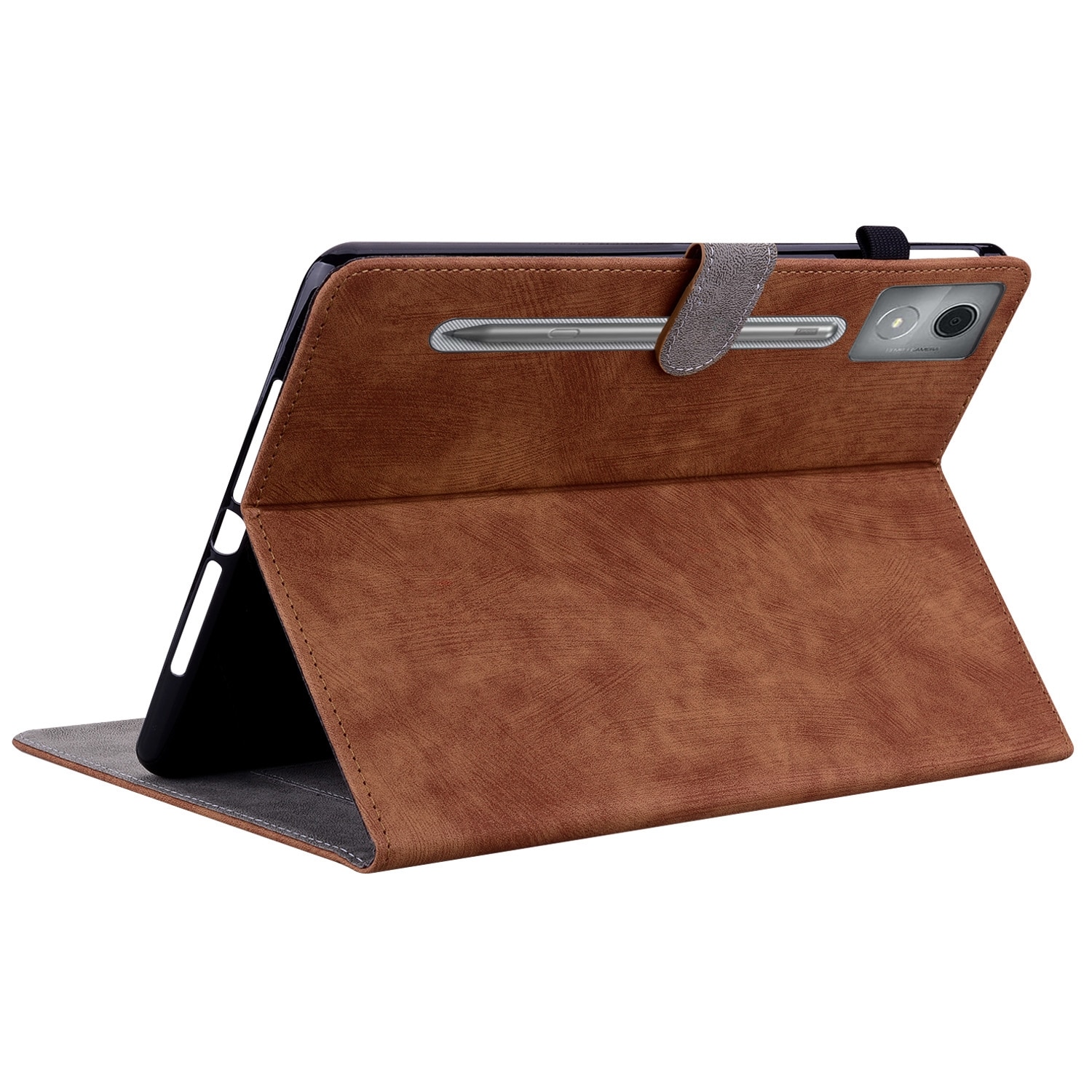 Husa tableta pentru Lenovo Tab P12 Pro 12.7 2025, piele PU, tip carte cu model tigru, inchidere magnetica, protectie completa, acces la porturi, maro
