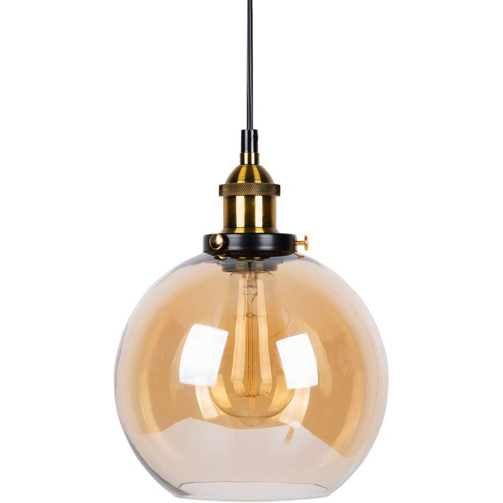 Lustra suspendata, lampa retro, sticla clara, ambra, 20x20cm