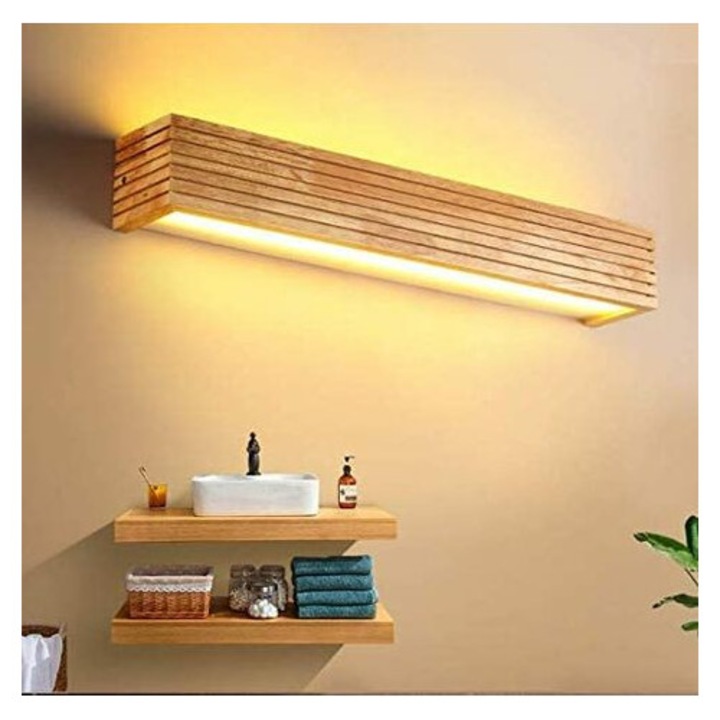 LED Стенен аплик, интериорно осветително тяло от дърво, лампа с топла светлина за стая, хол, офис, коридор (35см, нов)
