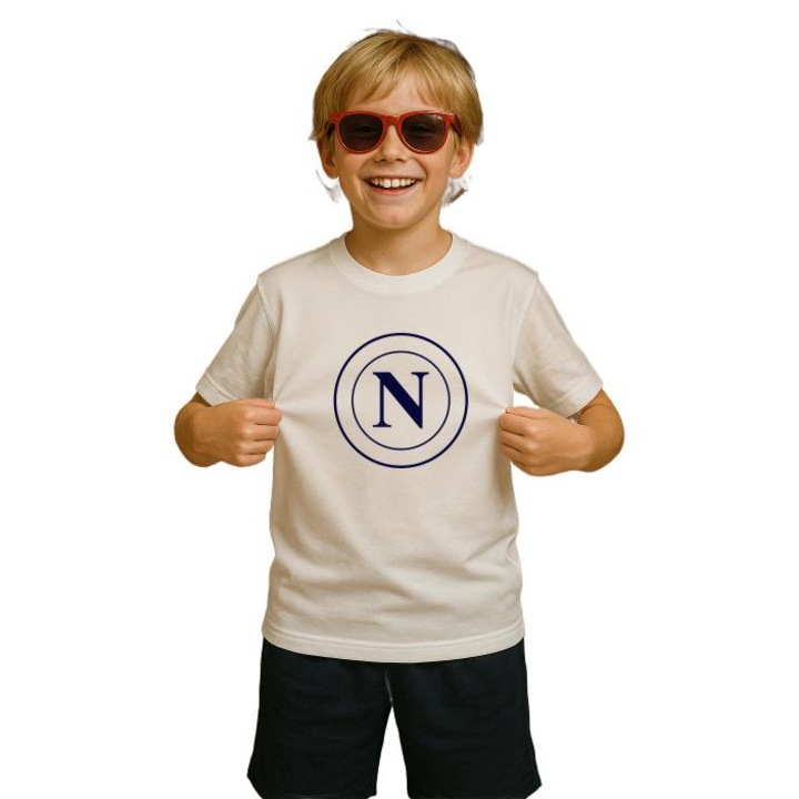 Tricou copii cu logo stemaSSC Napoli Italia, Alb