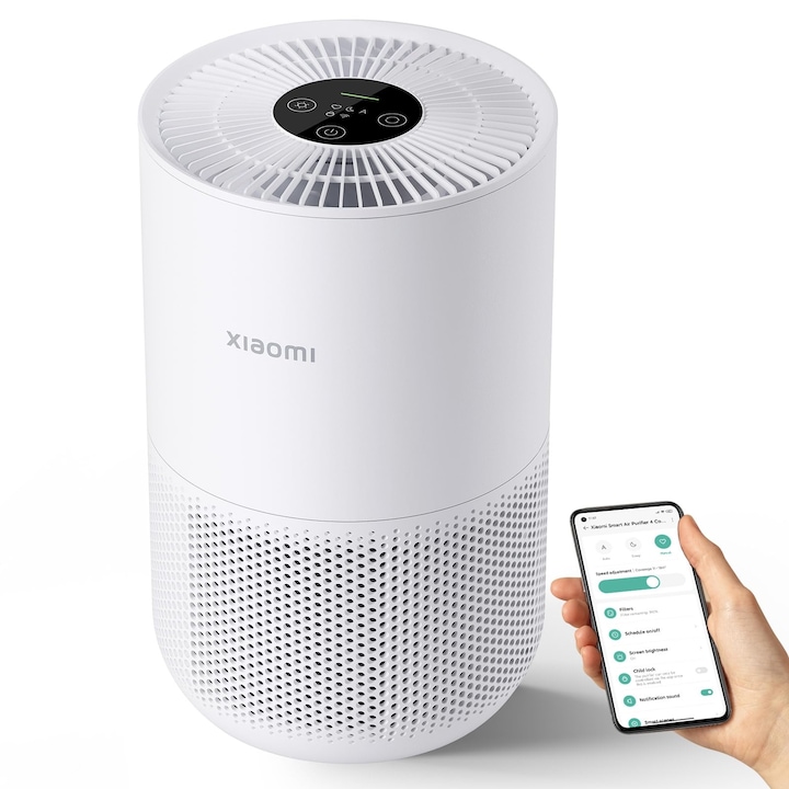 Xiaomi Smart Air Purifier 4 Компактен пречиствател на въздух, бял, за помещения до 30 м², управление чрез приложение