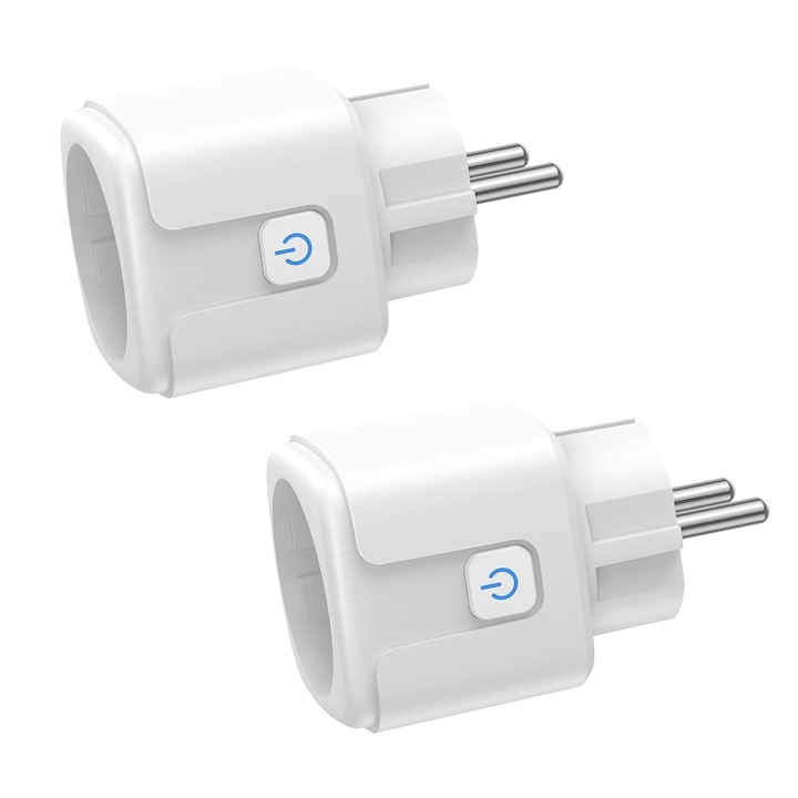 Priza inteligenta Wi-Fi, set de 2 bucati, 16A 3680W, cu monitorizare energie, timer si protectie la suprasarcina, compatibila cu Alexa si Google Home