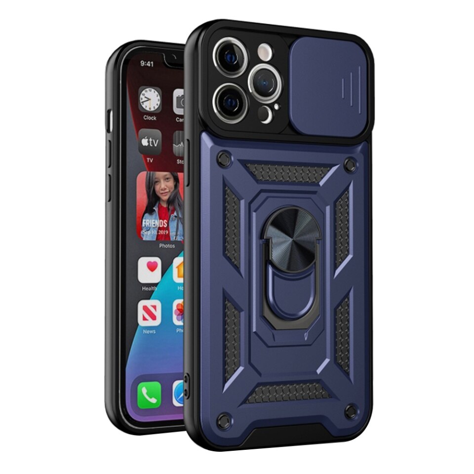 Husa pentru Honor 600 / 600 Pro, protectie camere, Inel magnetic, set cu sticker, CamShield, Albastru