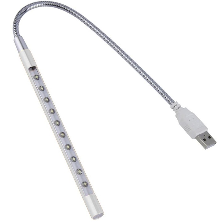 Éjszakai lámpa laptophoz, USB LED 5V 1W, 10 LED-del, hosszú nyakú, érintős fényerőszabályzóval, notebook billentyűzethez