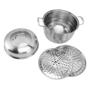 Oala de aburi din otel inoxidabil, 33cm, cu capac din sticla, design stivuibil, pentru gatit si aburire