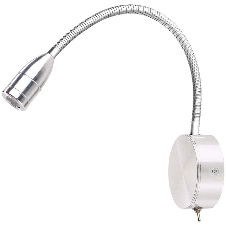 Lampa de perete cu gat flexibil ZYBLSSBB LSM2XH20576-LL-2243, LED 3W, lumina alb rece, carcasa metalica argintie, cu intrerupator