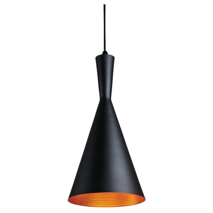 Коничен пендел, вдъхновен от винтидж стил, рустик декор, средна фасунга (E26), регулируема дължина на кабела 78", меден интериор, 7 инча, матов черен абажур