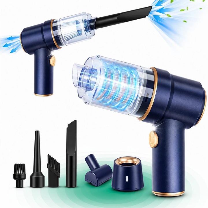 Aspirator Auto Portabil Timebox 2 in 1 cu Functie de Suflanta – 9000PA, 120W, Fara Fir, cu Baterie Reincarcabila, Lumina LED si Accesorii Multiple pentru Curatare Eficienta in Masina, Casa sau Birou