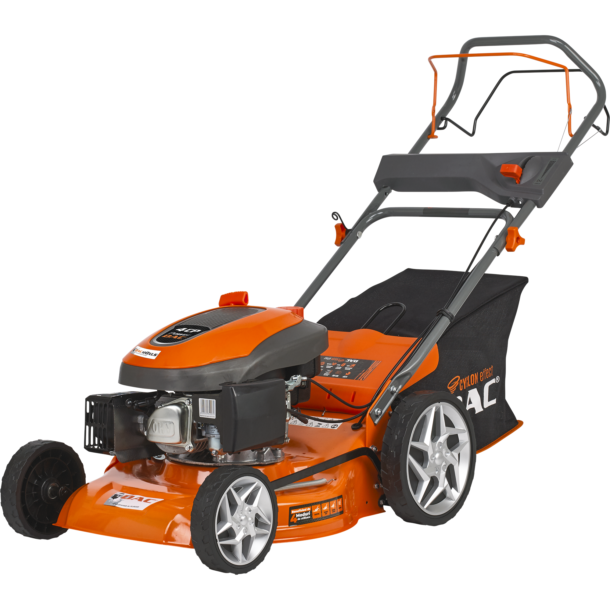 Masina de tuns gazon/iarba autopropulsata pe benzina Ruris Dac 120XLS, putere 4 CP, 161 CC, 4 timpi, 46 cm latime lucru, 5 trepte de taiere, inaltime taiere 25 - 65 mm, sac colecto