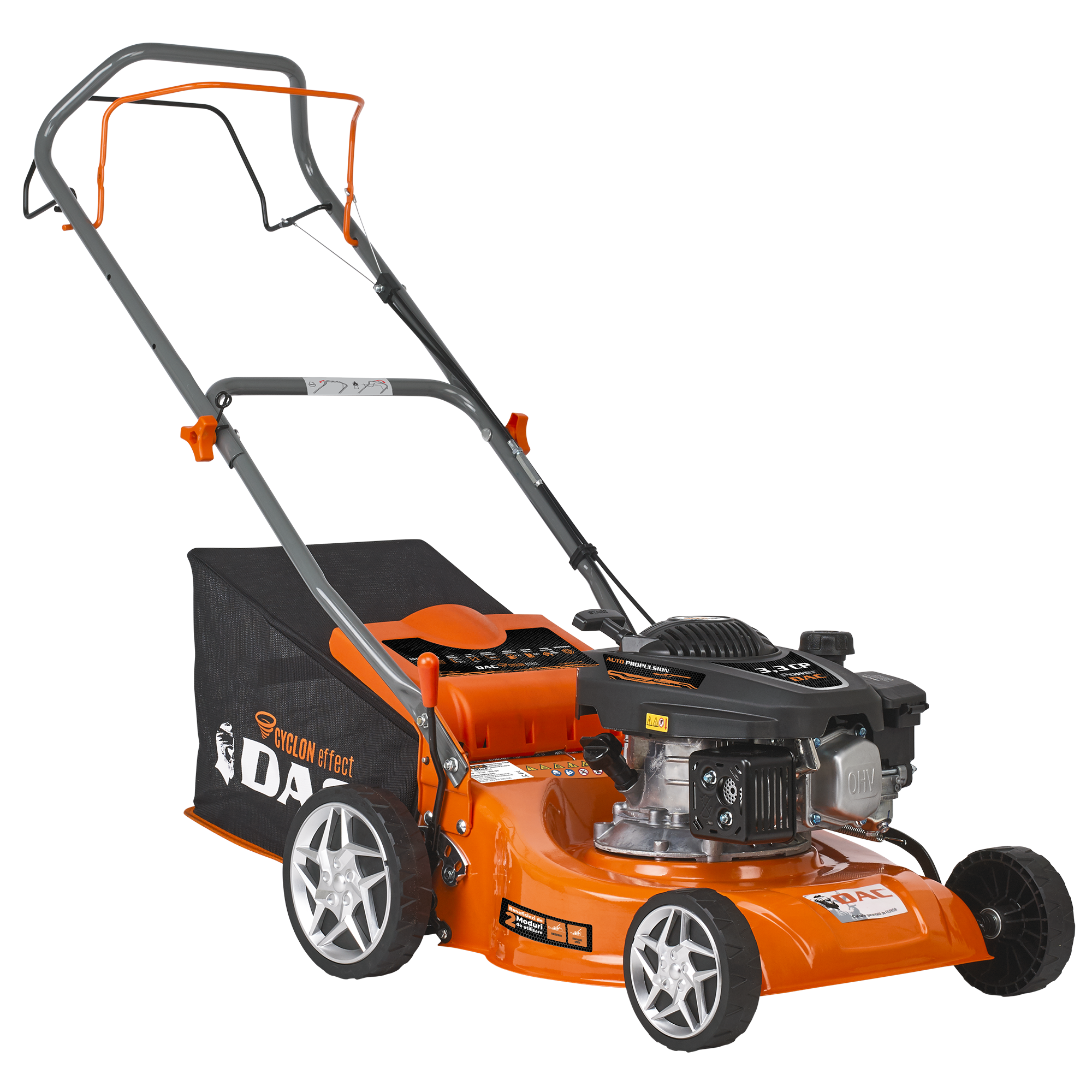 Masina de tuns gazon/iarba autopropulsata pe benzina Ruris Dac 110XLS, putere 3.3 CP, 131 CC, 4 timpi, 40 cm latime lucru, 5 trepte de taiere, inaltime taiere 25 - 65 mm, sac colec