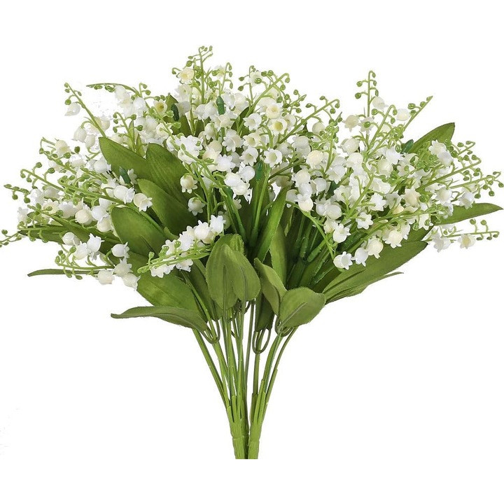 Set 3PCS Flori Artificiale Albe cu Frunze Verzi pentru Decorare Interior si Exterior, Plante Artificiale pentru Nunta, Aranjamente Florale, Vas, Gradina