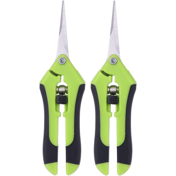 Set de 2 foarfeci de gradina din otel inoxidabil, design ergonomic, verde