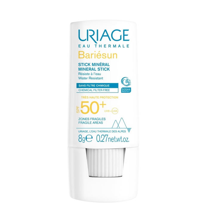 Uriage Bariesun SPF50+ fényvédő stift, 8g, vízálló, 100% ásványi, bőrre
