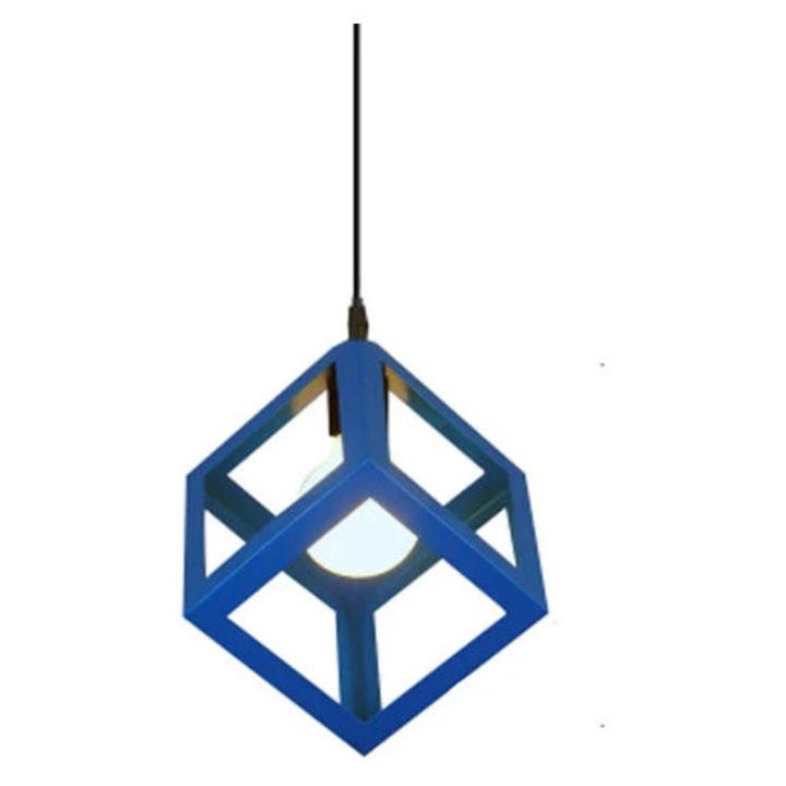 Модерна Висяща Лампа, Полилей с Форма на Куб, Таванна Лампа в Геометричен Стил от Метал E27 Плафониера за Спалня, Всекидневна, Ресторант - 16СМ, Синьо