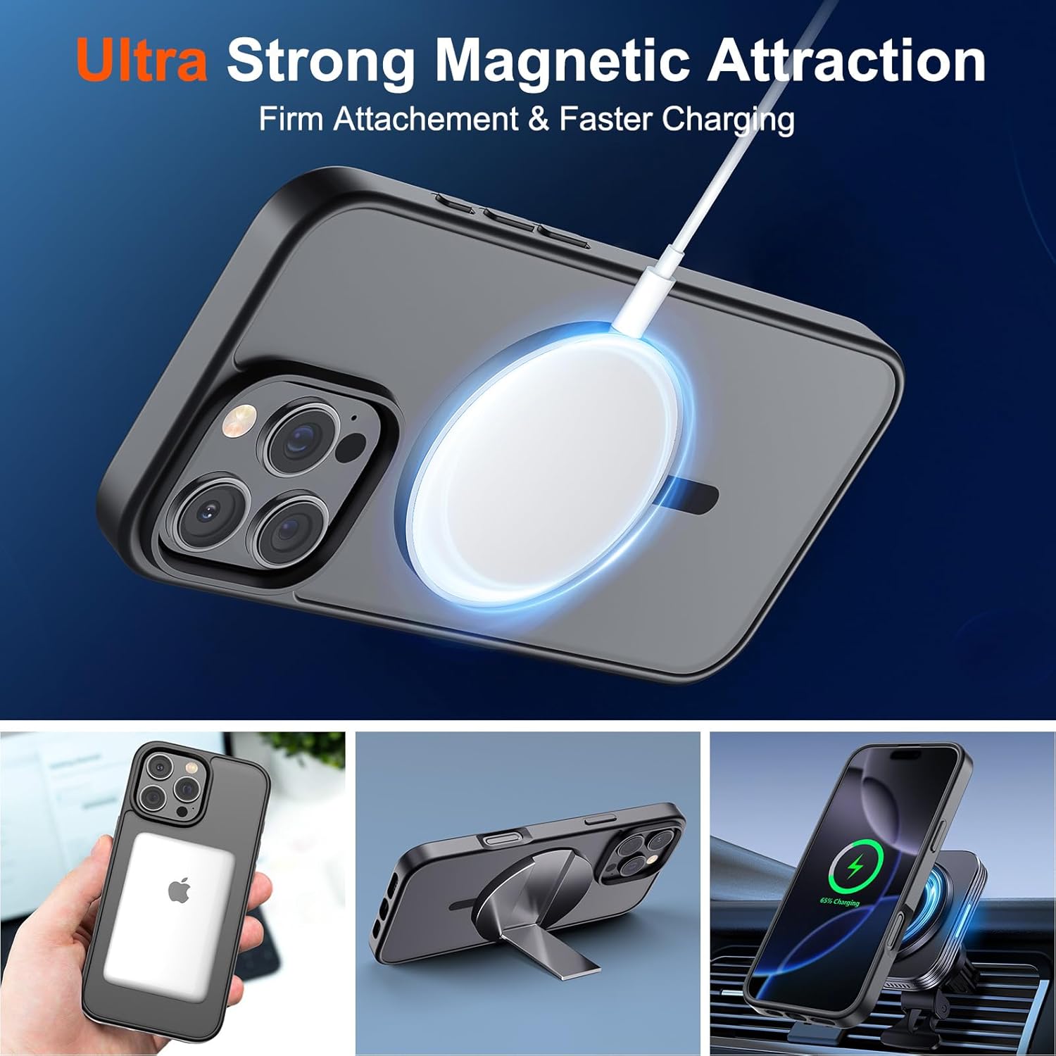 Husa pentru iPhone 16 PRO, MagSafe, Hybrid Ultra Slim, Carcasa Spate Mat, Protectie Militara Antisoc, Negru