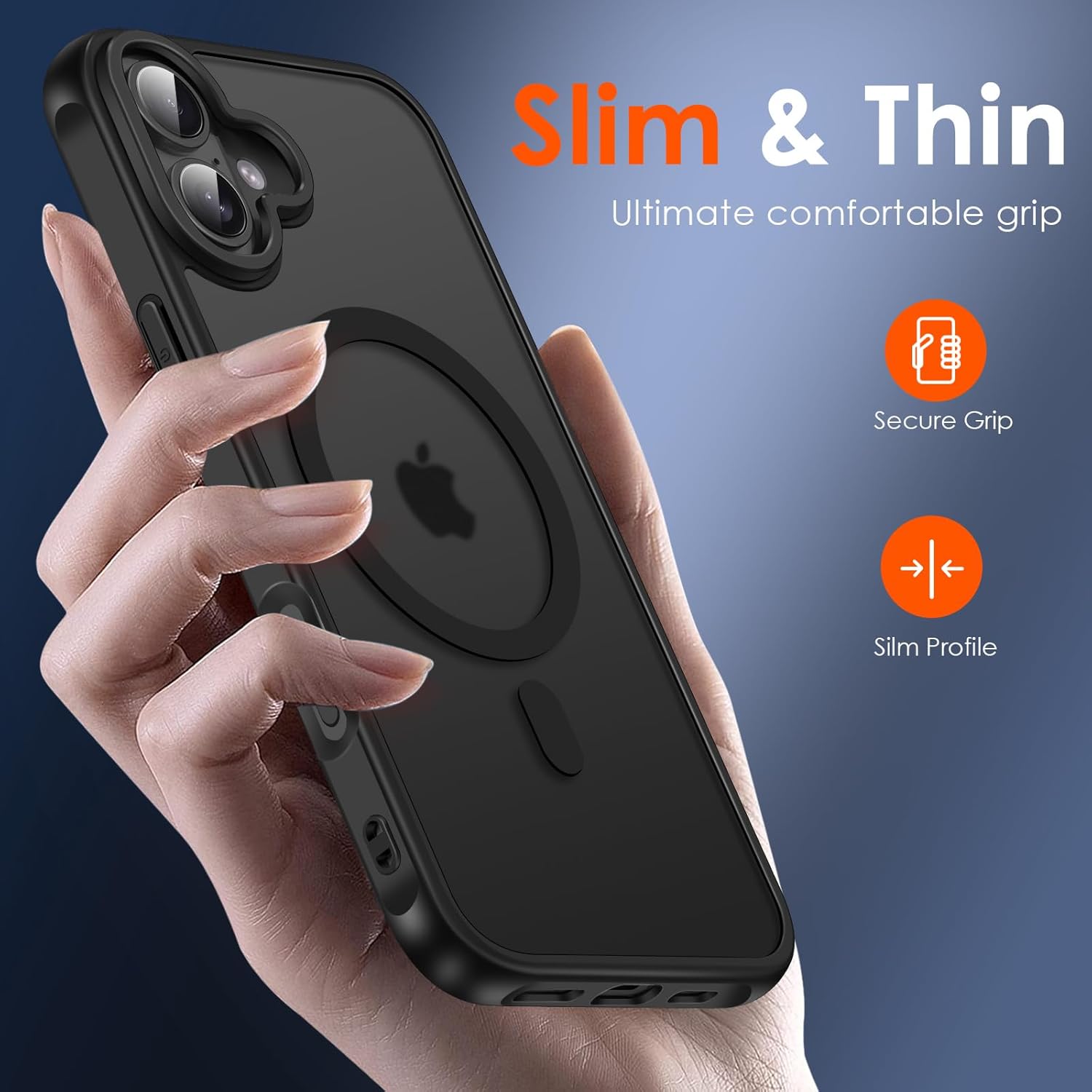 Husa pentru iPhone 16, MagSafe, Hybrid Ultra Slim, Carcasa Spate Mat, Protectie Militara Antisoc, Negru