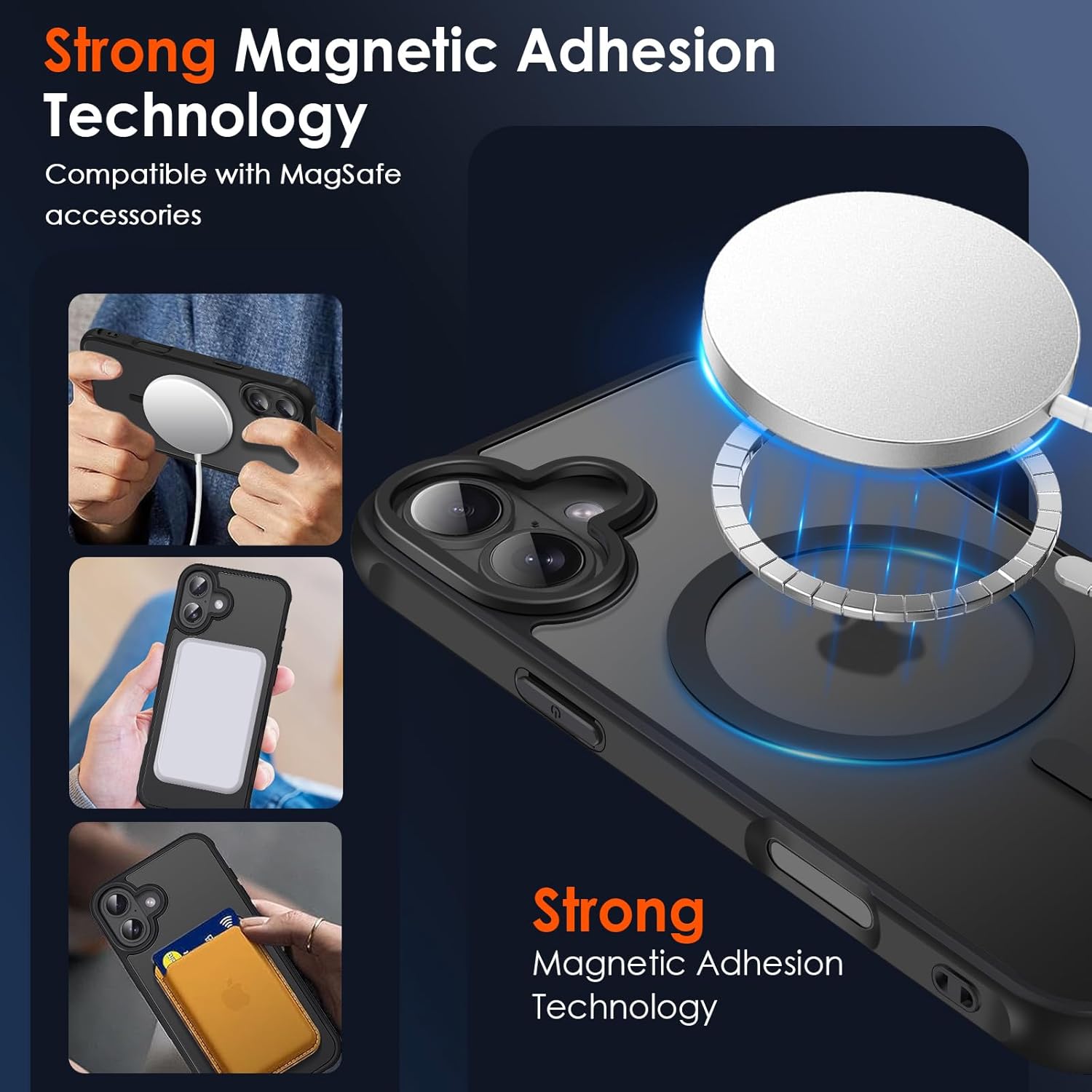 Husa pentru iPhone 16, MagSafe, Hybrid Ultra Slim, Carcasa Spate Mat, Protectie Militara Antisoc, Negru