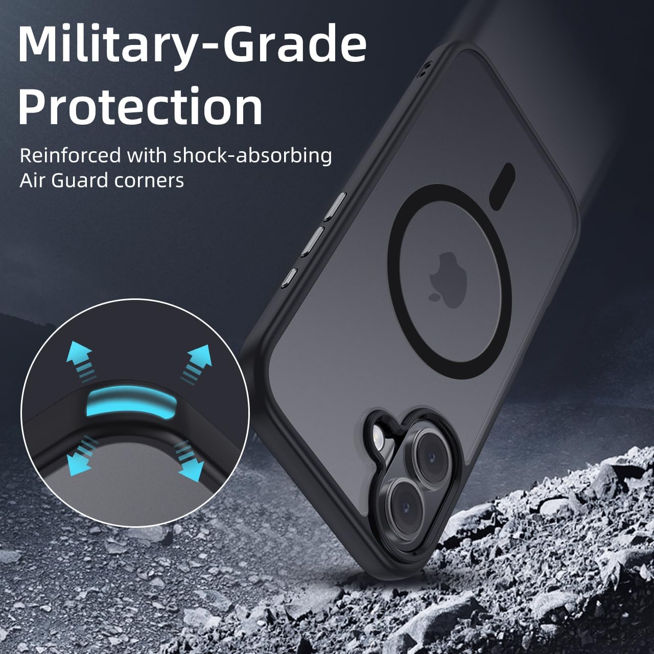 Husa pentru iPhone 16, MagSafe, Hybrid Ultra Slim, Carcasa Spate Mat, Protectie Militara Antisoc, Negru